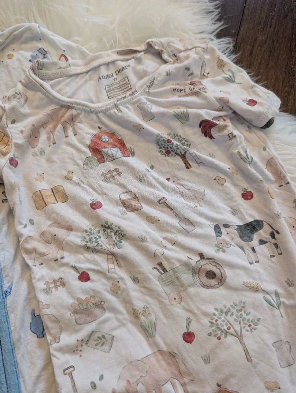 Bundle! Angel Dear Blue Cream Farm Dogs Pajama Set Footies 24 Months 18-24 Month